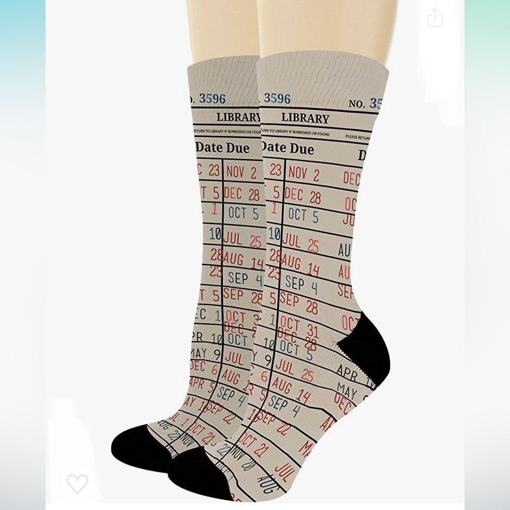 Brand New In Package Novelty Library Card Socks Unisex